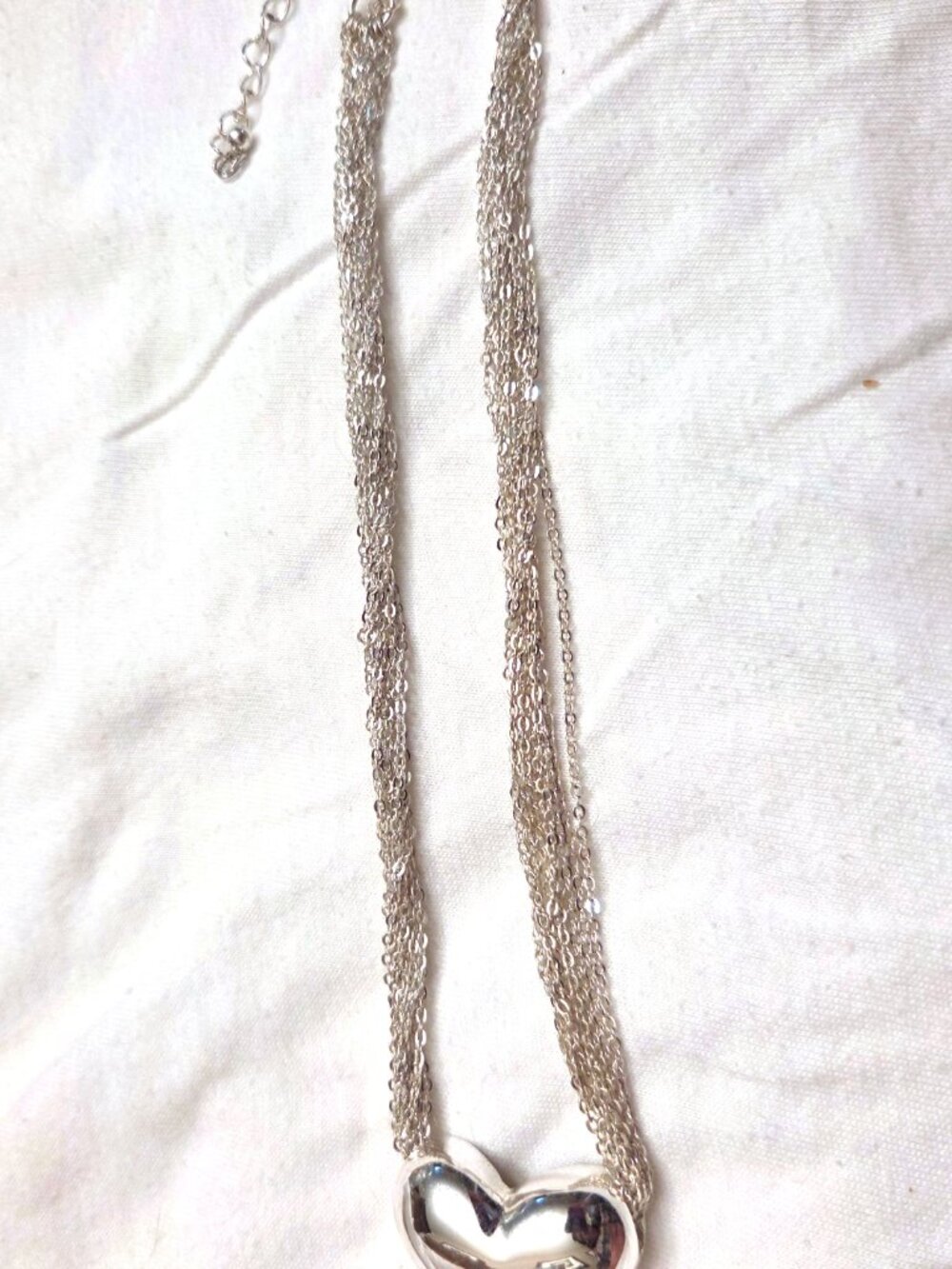 Avon Vintage 10-strand multi-chain necklace with Silver-tone Puffed Heart - NWOT - Picture 2 of 5